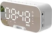 Digital Mirror Surface Alarm Clock with BT Speaker & FM Radio & Temperature Display Dual Alarms Electronic Desktop Clock Portable Music Player Support TF Card 3 Levels Brightness Phone