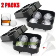 2Pcs Silicone Ice Cubes Tray Mold 4 Round Ball Sphere Ball Maker Bourbon Whiskey