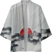[Litetao] Men's Japanese Kimono Cardigans Casual Open Front Open Jacket with Seven Sleeves Yukata Jacket