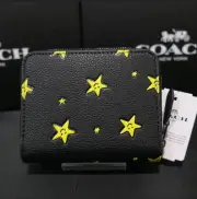 Coach CN611 Cosmic Collection Billfold Wallet Star Print Black Leather New Japan