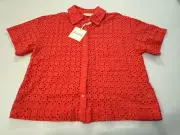 ✅NWT ✅Marled Button-Up Shirt Top ✅Cotton ✅Lace ✅Cropped ✅Women's ✅Size M