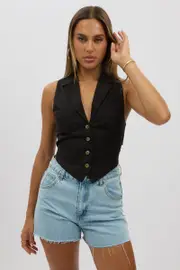 Black Vest Tie Back - Size 6XXS, Women's Jacket