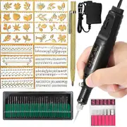 Electric Engraver Pen,Engraving Tool Kit for Metal Glass Stones Ceramic Plastic Wood Jewelry with Polishing ,Scriber Etcher & Stencils Us Plug Black