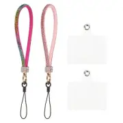 2 Pcs Phone Lanyard, Wrist Strap Glitters with Phone Patches, Pink Multicolor