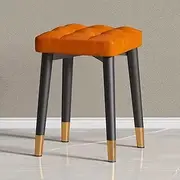 Upholstered Vanity Stool for Bedroom, Soft Cushioned Makeup Bench, 17.7” Height Desk Stool, Piano Bench, 300lb Capacity, Stylish Orange Vanity Chair KeYJ
