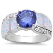 Tanzanite, White Opal & Cz .925 Sterling Silver Ring