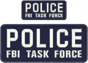 POLICE FBI TASK FORCE EMBROIDERY PATCH 10X4 AND 5X2 HOOK ON BACK NAVY B /WHITE