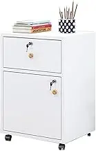 Wooden lockable mobile horizontal file cabinet for office storage and organization