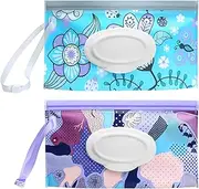 Fulushouxi Baby Wipes Dispenser, 2 Pcs Travel Baby Wipe Holder, Refillable Baby Wet Wipe Pouch, Reusable Baby Wipes Container, Portable Baby Wipe Dispenser, Wipe Bags for Travel, blue purple Floral