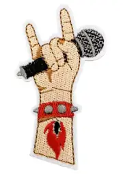 HEAVY METAL - HAND GESTURE with MICROPHONE - Embroidered Iron-On/ Sew-On Patch