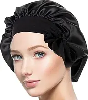 Silk Hair Wrap For Sleeping – Black Sleep Bonnet With Adjustable Tie | Satin Night Cap For Long Curly Hair, Women's Hair Sleep Cover, Frizz Protection Wrap, Comfortable Sleep Scarf For Hair