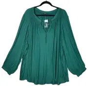 Torrid Peasant Top Blouse Womens Plus Size 5X 28 Green LS Tie Front Career Work