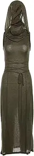 [Generic] Fashion Women's Summer Personality Hooded Loose Hollow Out Side Split Solid Color Dress Fancy Retro Gothic Long Dress Chic
