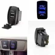 12-24V Blue LED Light Dual USB Port Car Suv Charger Socket ARB Jack 3.1A