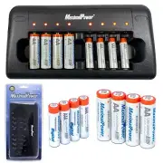 Rechargeable 4 PC AA & 4 PC AAA Battery + 8-Port ULTRA FAST AA AAA CHARGER