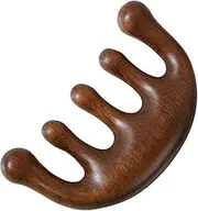 Qishing 100% Natural Handmade Pure Wood Five-tooth Meridians Comb - Portable Gold Wire Sandalwood Wide Tooth Head Scalp Meridians Scraping Massage Comb for Men and Women (Half Moon)