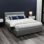 Artiss Vila Bed Frame Fabric Gas Lift Storage - Grey Double