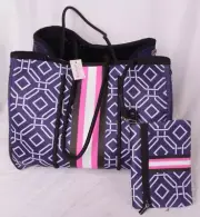 Carla City Bag & zipper pouch - Navy Geometric Octagon - neoprene 14x12x10