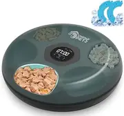 Ownpets 6 Meals Automatic Cat Feeder for Wet/Dry Food, with 2 Ice Packs, Programmable Timed Pet Feeder, Cordless Rechargeable Battery Auto Feeder for Cats/Small Dogs, Black