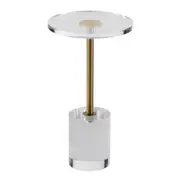 Clear Acrylic End Table, Acrylic Side Table with a Solid Base, 11.9 x 11.9 inch Round Tabletop, 21.4 inch High, for Coffee, Drink, Food, Snack used in Living Room, Bedroom, and