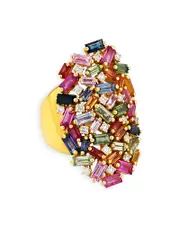Suzanne Kalan 18K Yellow Gold Fireworks Pastel Rainbow Sapphire & Diamond Cluster Ring