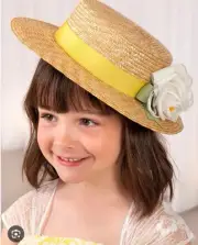 Abel & Lula Girls Yellow Ribbon Canotier Flowers Hat Size 51&54