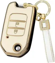 Ysbxitu Key Fob Cover with Bling Keychain 2 Buttons Fit for Honda City Civic CR-V HR-V XRV Accord Jade Crider Odyssey TPU Smart Key Shell Case Key Protection Cover Key Sleeve -A White
