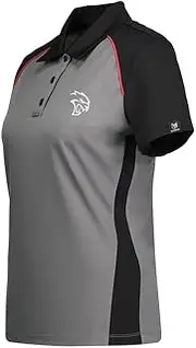 [Marwin] Sports Dodge Hellcat Women's 3D Poly Button Polo - Grey/Black/Red