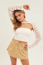 White Crochet Knit Top - Size ONE, Women's Crop Knitted