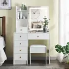 Bedroom Vanity Table Set LED Mirror Makeup Desk with Drawers Dressing Dresser