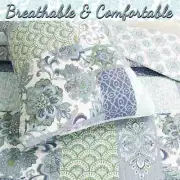 NEW! ~ COZY BEACH HOUSE CHIC PATCHWORK BLUE GREY TEAL GREEN PATCHWORK QUILT SET
