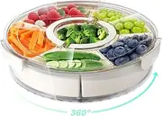 Divided Rotating Serving Tray with Lid and Handle, Portable Spinnable Snackle Box Container with 6 Compartments, Food Platter for Candy,Nuts, Fruits Travel Picnic Essentials,Divided Serving Platter