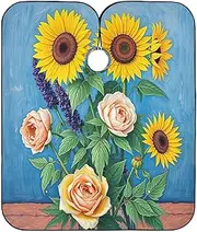 Sunflower Bouquet Blue Haircut Cloth Shampoo Capes for Salons Waterproof, Barbershop Cape 64.9 In x 55.1 In, Sunflower Bouquet Blue