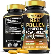 Organic Bee Pollen Supplement - 7in1 Formula - Combine with Propolis, Royal Jelly, Panax Ginseng, Ceylon Cinnamon, Ginger, and Saffron - Digestive Health, Immune Support - 120 Capsules