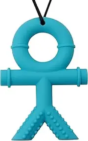 Panny & Mody Sensory Chew Necklace - Silicone Symbol Man Teether for Boys, Girls - Autism, ADHD, SPD Support - Blue