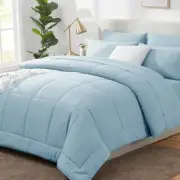 Blue Comforter set Size Comforter Sets - 7 Pieces Bed in a Bag Full Light Blue