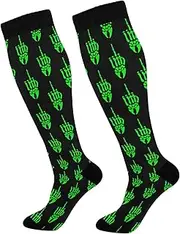 [GAIREG] Green Skeleton Hand Womens Airplane Compression Socks Gym Tube Socks over the Calf Boot Socks for Men, Green Skeleton Hand, One size