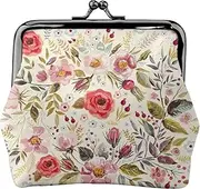 [JEJEA] Rustic Rose Flower Print Coin Purse, Portable Fiber Leather Coin Purse Mini Change Purses for Women, Black, One Size, Coin Pouch