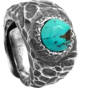 Indian style 925 sterling silver Handmade Hammer Rock texture turquoise ring D4