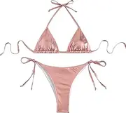 [THSCWY] Women's Metallic Bikini Halter Top Two Piece Swimsuit Tie Side Triangle Bikini With Padded