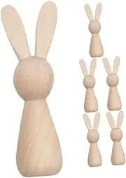 6pcs Wood Peg Dolls Unfinished Wooden Rabbit Rabbit Figurines to Paint Crafts Toys Ornaments Tabletop Decoration for Spring Party