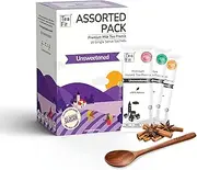 TeaFit Premium Unsweetened Assorted Instant Tea Premix - 24 Single Serve Sachets | Ginger-Cardamom-Masala-Lemongrass | Ready to Drink Instant, Home Like Chai, No Added Sugar