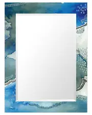 Empire Art Direct Subtle Bluesrectangular Beveled Mirror On Free Floating Printed Tempered Art Glass