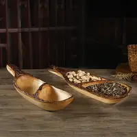 在飛比找樂天市場購物網優惠-泰國進口實木果盤芒果木裝飾果盤擺件工藝品原木質創意分格點心盤