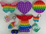 7 Popit Shaped Pop Bubble + 2 Handheld Fidget Sensory Toys + Key Chains Unused