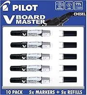 Pilot V Board Master Whiteboard Marker, Chisel Tip, 10 Pack (5 Markers + 5 Refills), Black