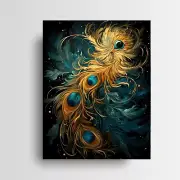 16x20 Golden Peacock Feather Canvas Print Wall Art