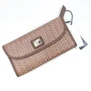 Dooney & Bourke Camden Woven Continental Clutch Wallet Taupe Leather Folded