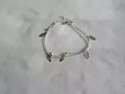 925 Sterling Silver Leaf Charm Anklet - New