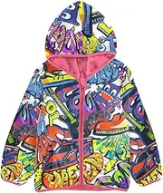 [GuoChe] Boys Winter Coats Sherpa Lined 1970s Disco Retro Grunge Graffiti Children Coats For Toddler Girls Peach Toddler Boy